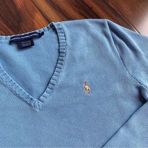 Ralph Lauren Sport 100% Knit Cotton V-Neck Sweater Flesh Pony